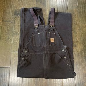Carhartt R06 Overalls Double Knee 38X 30 Dark Brown Canvas Bib Duck VTG